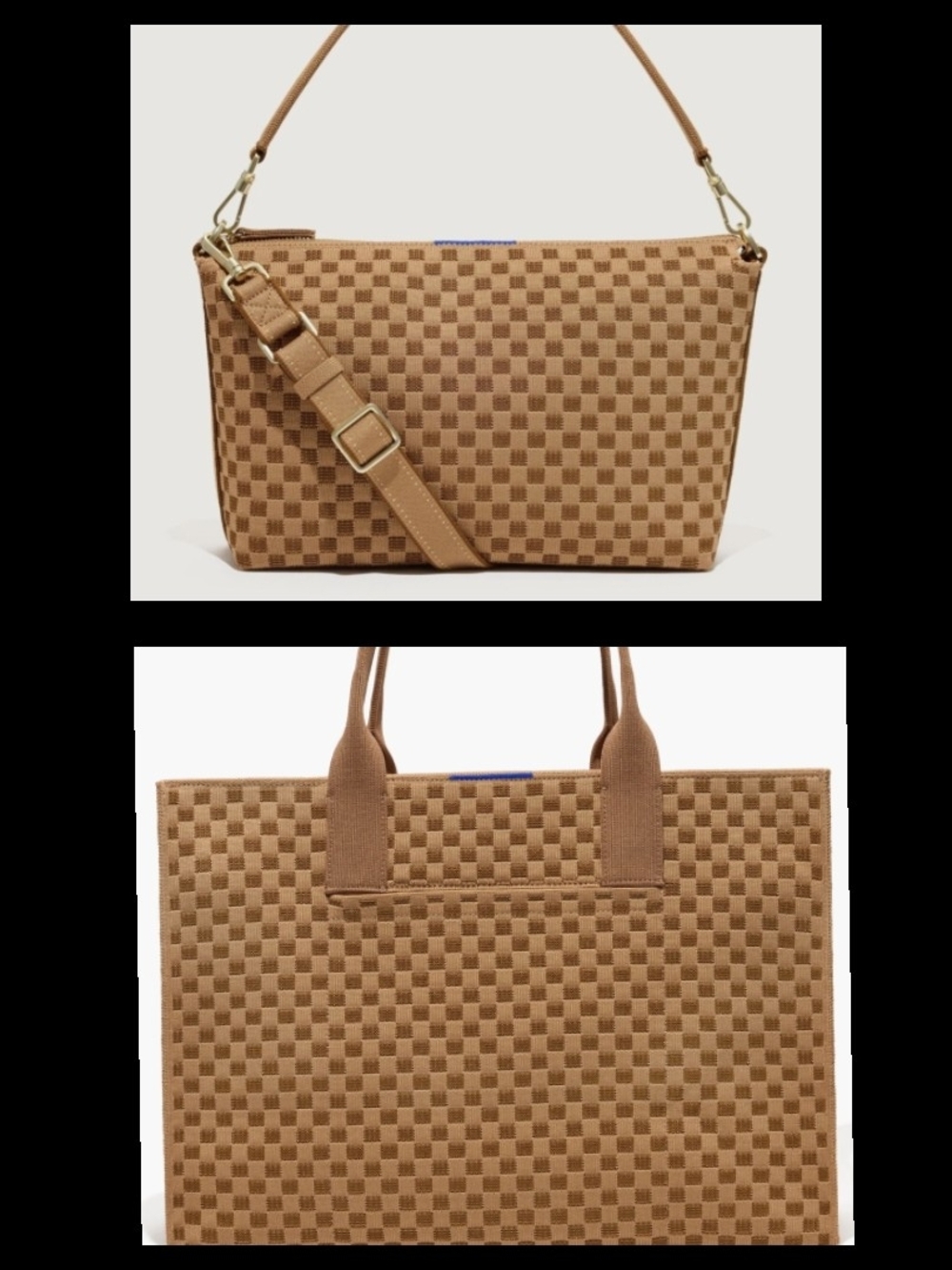 Rothy's Hazelnut Checkered Daily Crossbody / Shoulder Bag & Classic Tote Set